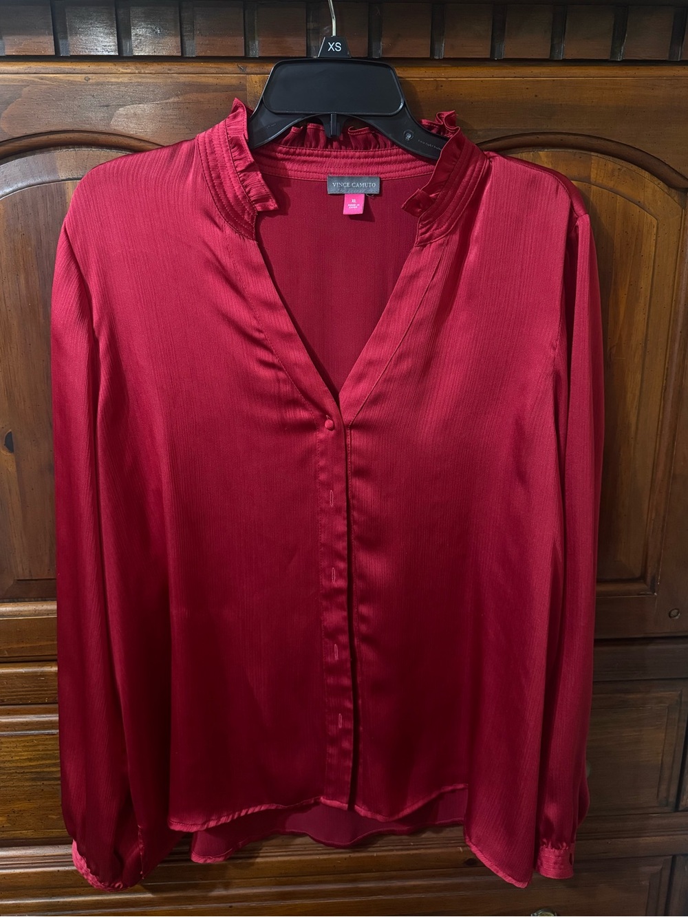 Vince Camuto Red Long-Sleeve Ruffle Collar Blouse